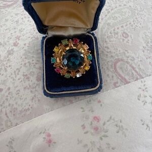 Banana Republic Gold-Tone Ring with Deep Blue Center and Multicolor Accents